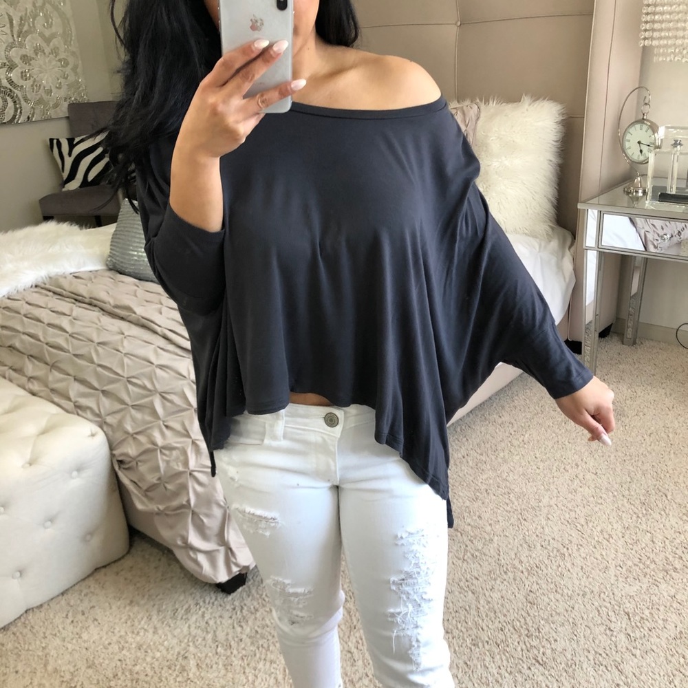 Express charcoal boxy crop dolman batwing top - Picture 8 of 11